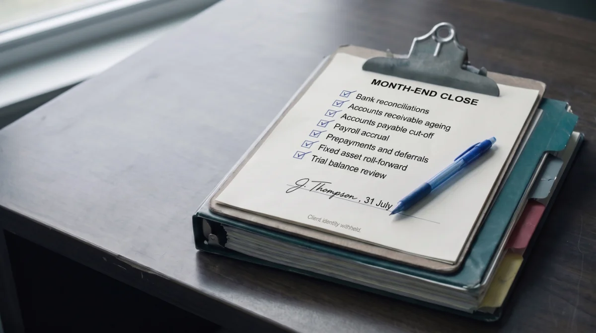 A completed month-end close checklist