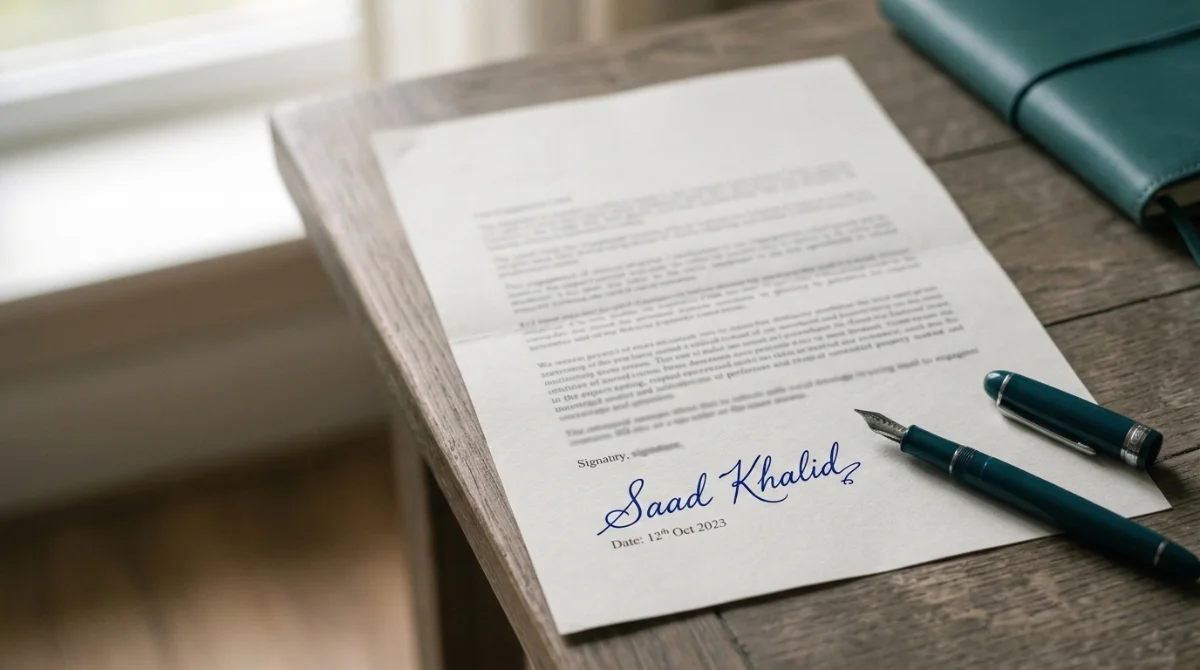 A signed one-page scope letter on a desk