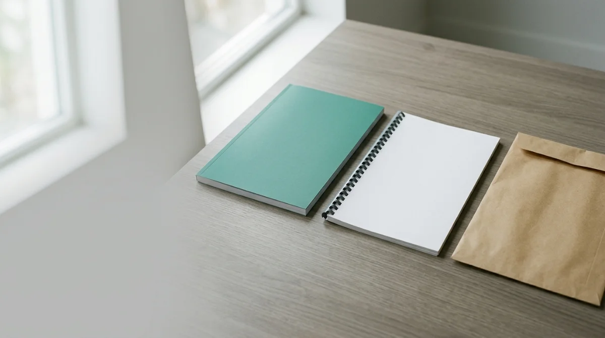 A bound client report with a blank cover, unbranded