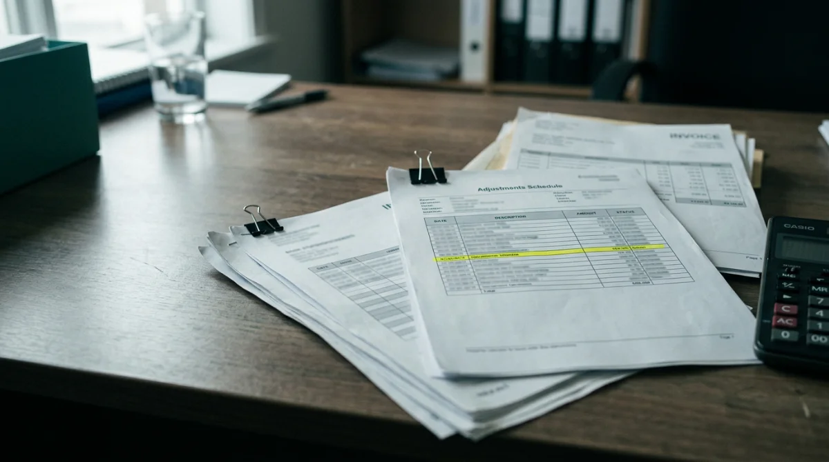 An adjustments schedule beside its source documents