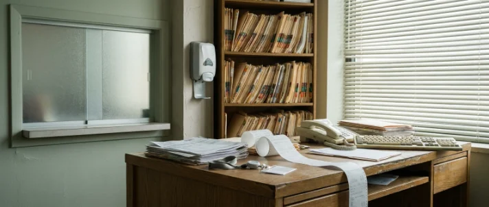 Clinical admin desk, claim paperwork