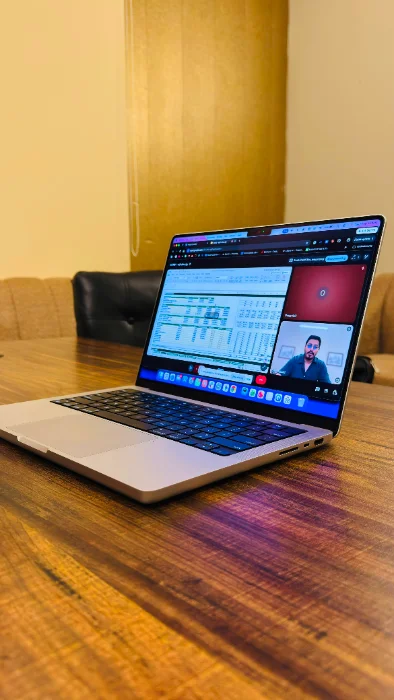 A model on screen, mid-review